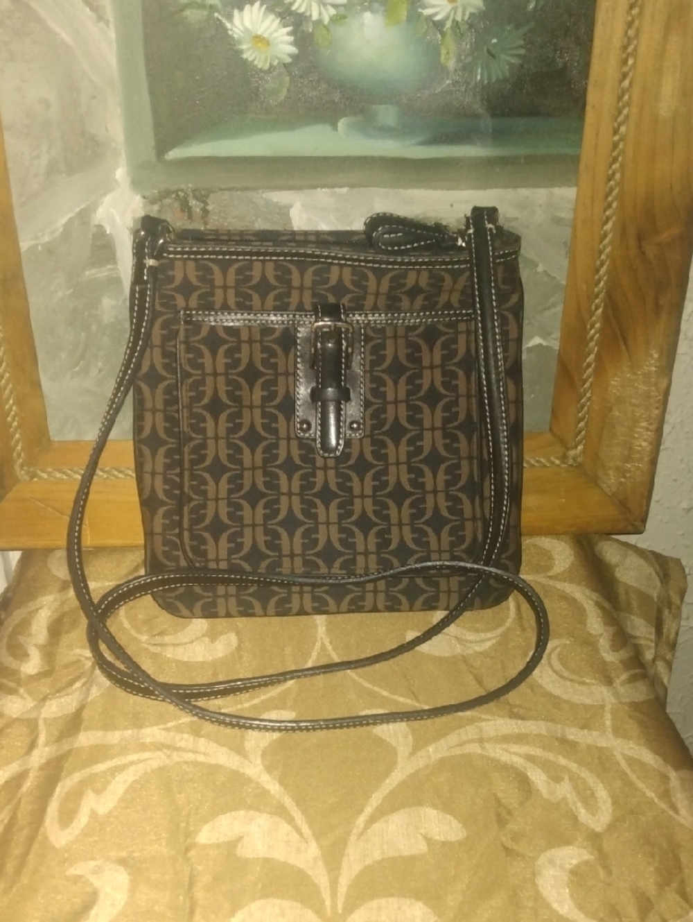 Fossil Brown Pattern Logo Crossbody Bag